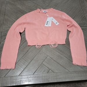 525 Brooklyn Soft Coral Distressed Knit Top NWT